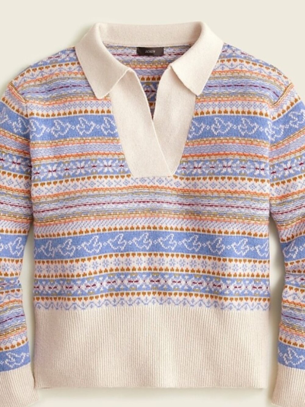 J Crew Fair Isle Sweater Johnny Collar Wool Blend Size Large